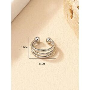 Silver Triple Band Fake Lip Ring – Adjustable Clip-On Piercing Jewelry